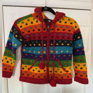 Colorful children Knit Sweater handmade in Guatemala, 50/50 wool/cotton.
